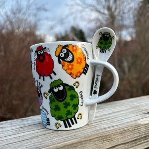 Wacky Woolies Mug With Spoon Has Small Chip On Bottom of Mug